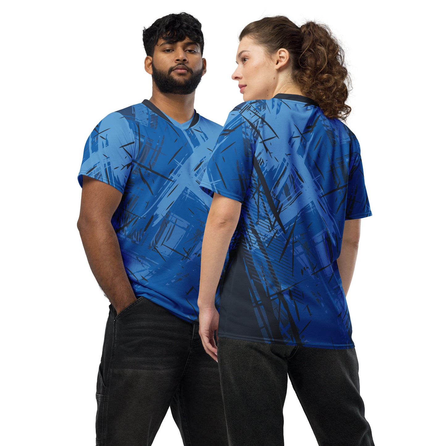 Blaues Recyceltes Unisex-Trikot mit Allover-Druck