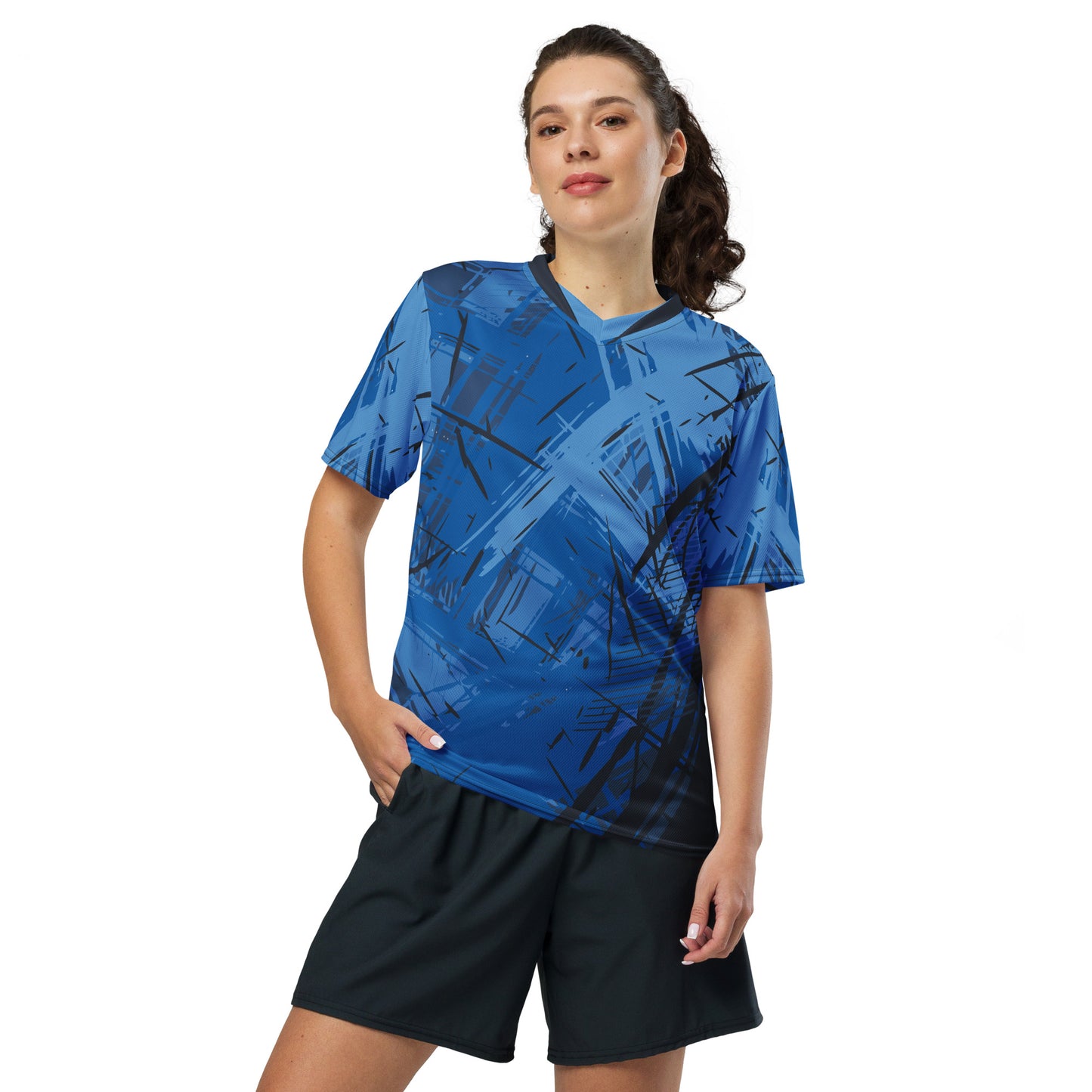 Blaues Recyceltes Unisex-Trikot mit Allover-Druck