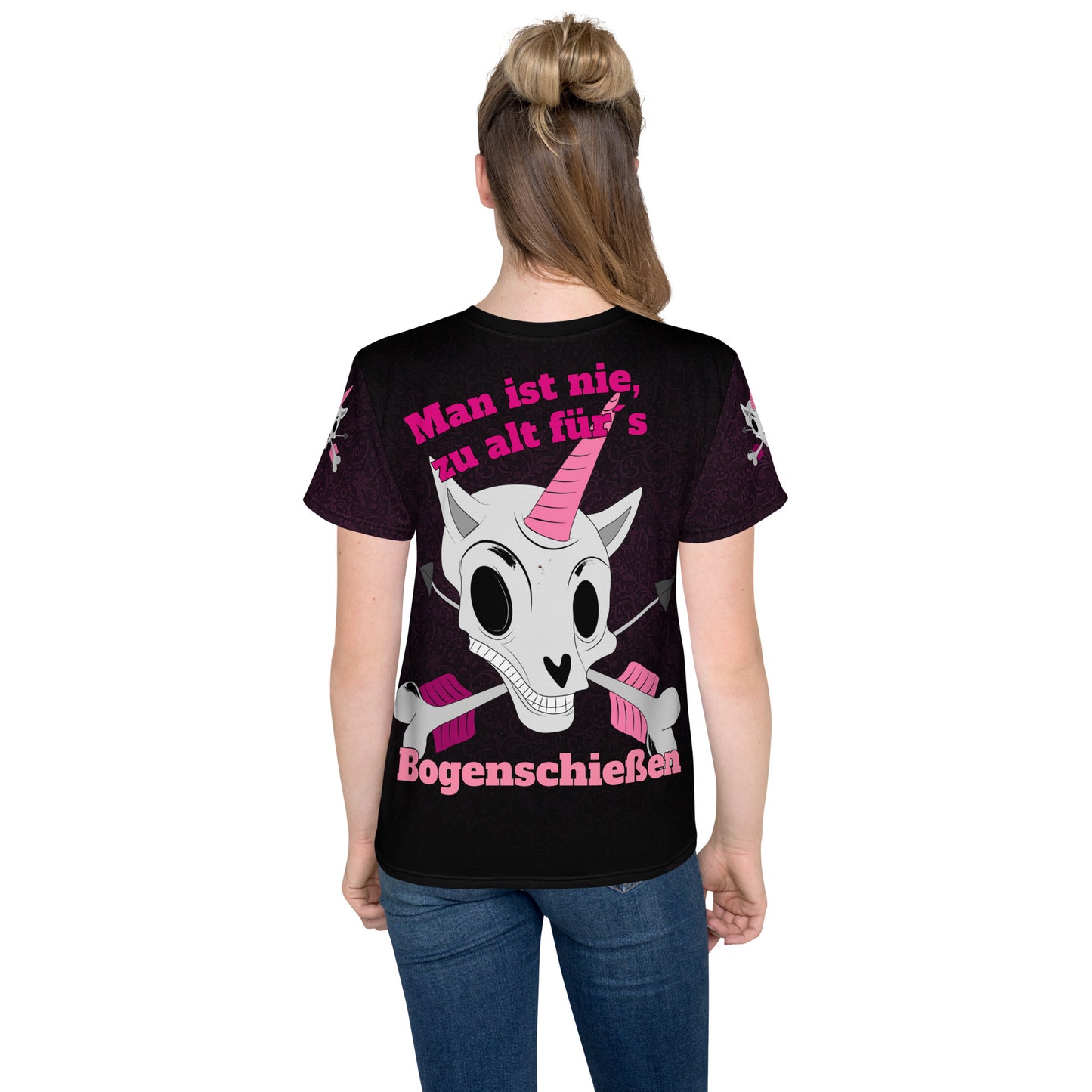 Pinky Skull Archery T-Shirt mit Rundhalsausschnitt für Jugendliche