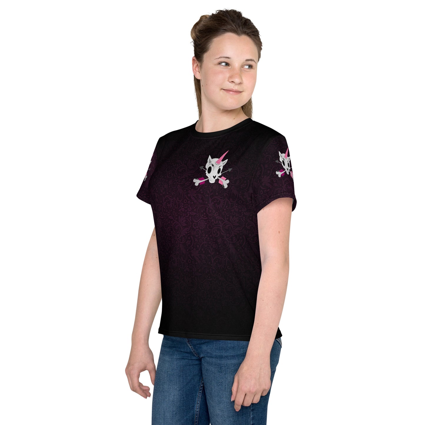 Pinky Skull Archery T-Shirt mit Rundhalsausschnitt für Jugendliche