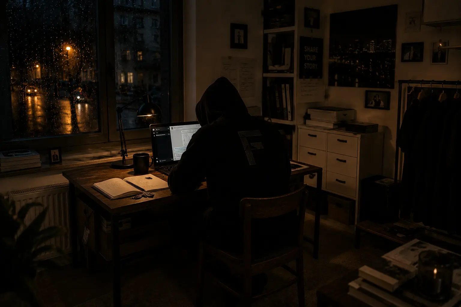 Gründer von FALKN arbeitet nachts an der Entwicklung einer Streetwear Marke und Community für echte Geschichten und Respekt