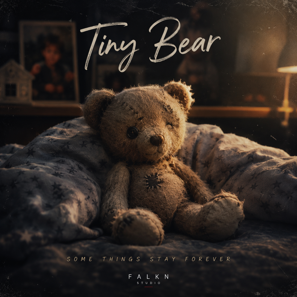 Tiny Bear Cover von FALKN mit Teddybär im warmen Licht